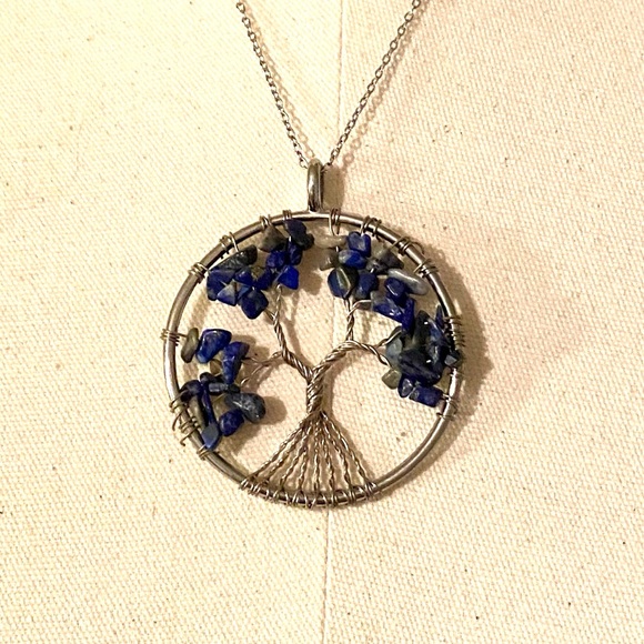 TREE OF LIFE LAPIS LAZULI BLUE SILVER PENDANT NECKLACE BRAND NEW CHAKRA NECKLACE - Picture 6 of 12